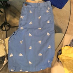 Sky blue izod shorts with white sail boats